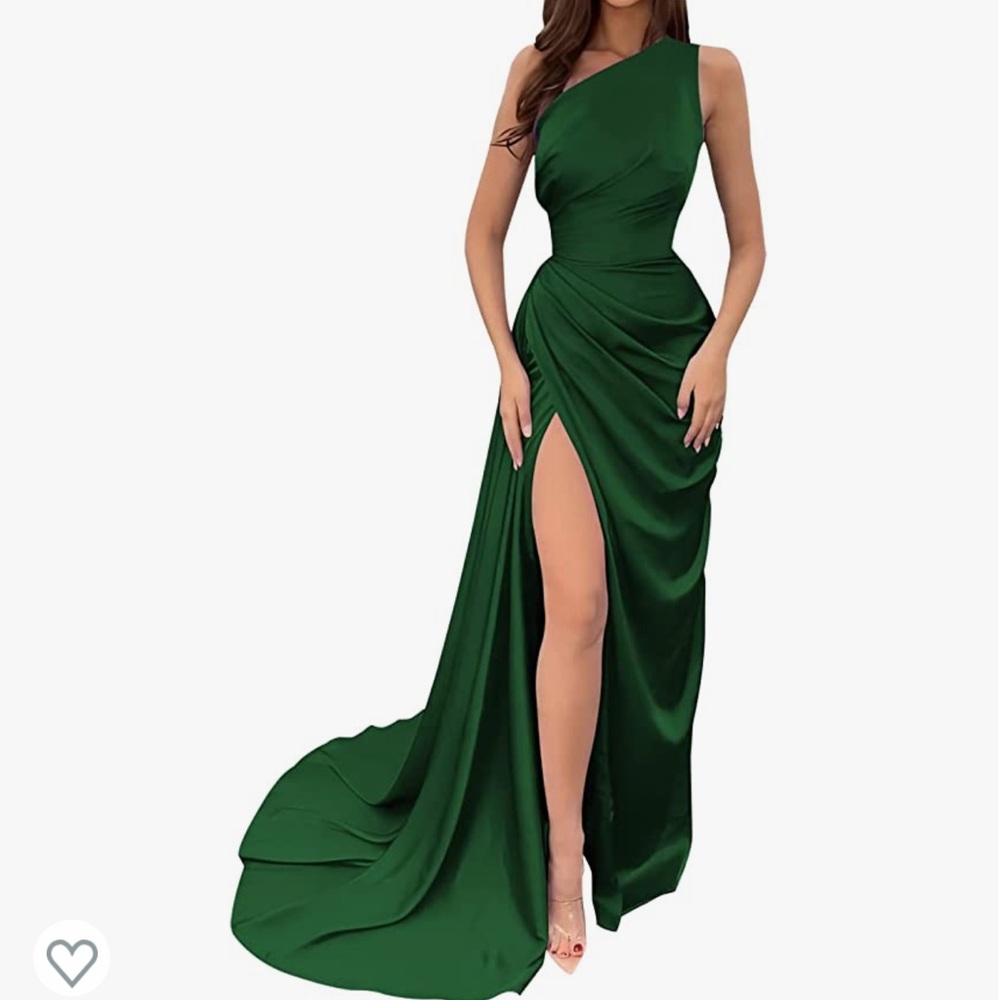 Emerald green one shoulder prom dress corset back